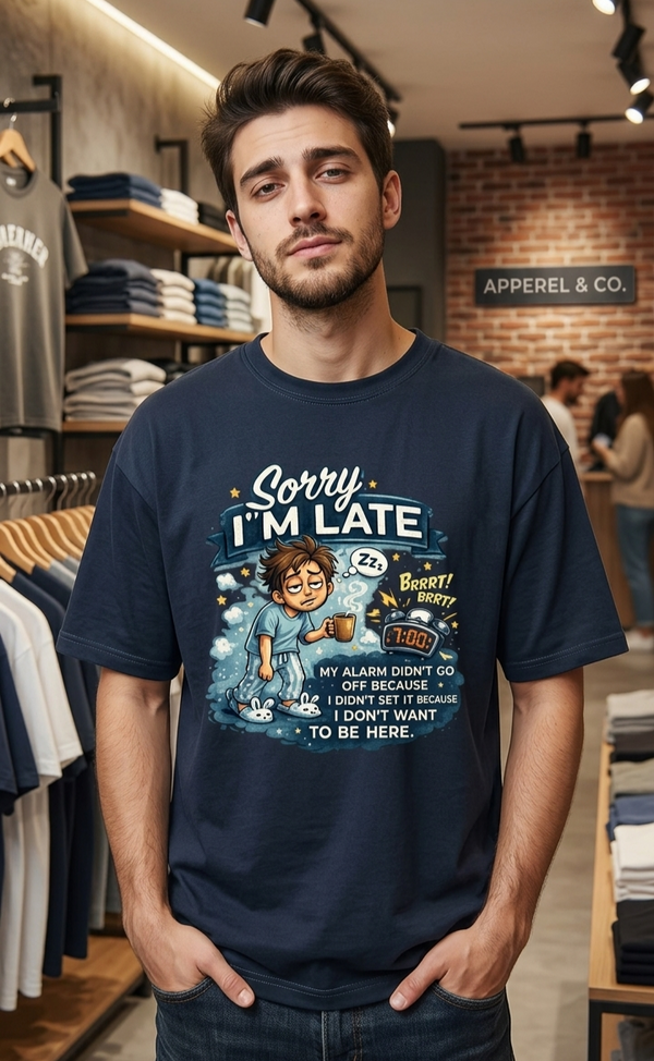 Sorry I’m Late – Funny Lazy Mood Graphic T-Shirt