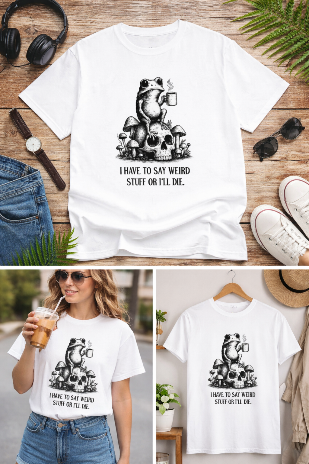 Weird Vibes Only – Frog Graphic Statement T-Shirt